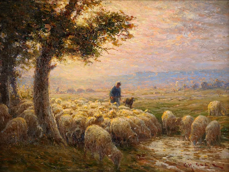 1860-Charles Clair - Gregge di pecore in una giornata estiva